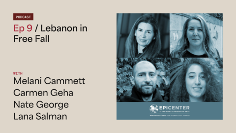 Collage of headshots of three women and one man on a warm grey background.